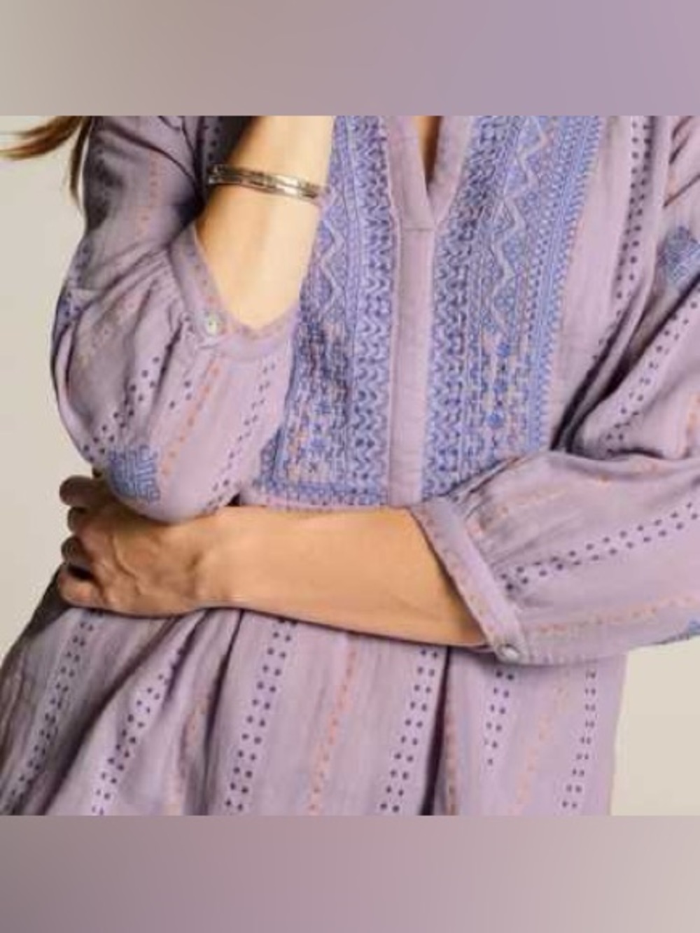 J. JILL COTTON GAUZE EMBROIDERED BLOUSE